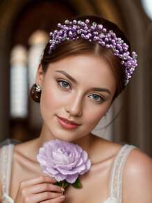 1 Piece Fashion Dreamy Pink And Purple Pearl Headband Elegant Shining Rhinestone Inlaid Sweet Princess Style Hair Accessories Holiday Party Bridesmaid Gift Casual Vacation Headwear, Hairband Headband For Women, Hair Accessories, Hair Hoop