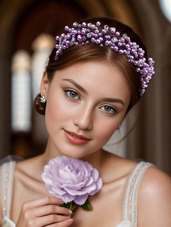 1 Piece Fashion Dreamy Pink And Purple Pearl Headband Elegant Shining Rhinestone Inlaid Sweet Princess Style Hair Accessories Holiday Party Bridesmaid Gift Casual Vacation Headwear, Hairband Headband For Women, Hair Accessories, Hair Hoop