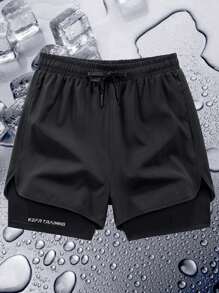 Men's Casual Loose Sports Shorts, 2 In 1 Design With Towel Rack. The Fabric Keeps You Cool And Comfortable, Without Feeling Stuffy. These Shorts Are Suitable For Hiking, Mountaineering, Outdoor Cycling, Running And Fitness Exercises.