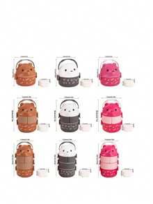 Lonchera contenedor alimentos diseño oso gafas bento térmico portátil caja lunch niños adultos camping escuela viaje almacenamiento funcional - Café integral - Ver 2