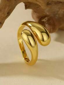 2pcs Stainless Steel Smooth Water Drop Open Rings, Women's Personalized High-End Gold & Silver Color Finger Rings - Fashion - View 6