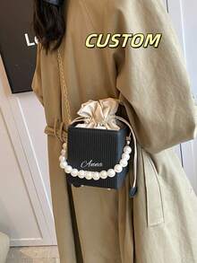 1pc Customized New Stylish And Elegant French Ladies Handbag, Drawstring Closure, Made Of Pu Material, Versatile Item, Versatile Style, Customized Personalized Name Or Holiday Message, Suitable For Women Shopping, Gatherings, Parties, Is The Perfect Gift For Mothers On Mother'S Day - Multicolor - View 3