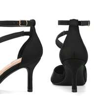 PENNYSUE Women Pumps Pointed Toe Stiletto Ankle Strap Closed Toe 3 Inch High Heel Wedding Party Dress Shoes For Dinner Party Sexy - 黑色絨面革 - 查看 4