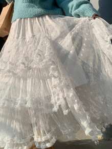 Plus Size Women's French Floral Lace Elegant Gentle Sweet Princess Tulle Skirt