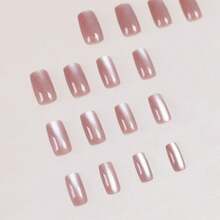 Pink Cat-Eye Press-On Nails • 24pcs Rose Shimmer Set, Reusable Magnetic Manicure With Diamond Sparkle - Hồng - Xem 2