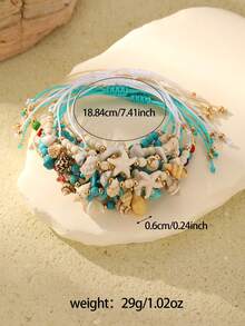 12pcs Ocean Beach Element Starfish Turquoise Beaded Shell Bracelet - Multicolor - View 6