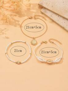 3pcs/Set Shell Braid Rope Anklet, Fashion Gold Metal Alloy Shell Pendant Foot Jewelry Suitable For Daily Wear, Beach, Travel, Dates - Multicolor - View 4
