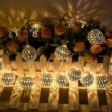 Luzes de Corda em Formato de Bola Marroquina com Energia Solar, Bateria de Ni-MH, Removível, para Jardim Externo, Pátio, Casa e Decorações Festivas - Ideal para Casamentos, Aniversários, Halloween, Natal