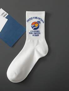 4/8 双男士蓝白中筒袜，时尚情侣篮球袜，情人节礼物袜，适合所有季节的中筒袜，秋季