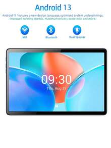 Qetupa 10.1英寸G16安卓13平板电脑，4GB运行内存，128GB机身存储，MTK6762八核2.0GHz处理器，1280x800 IPS高清显示屏，6000mAh电池，1300万像素+500万像素双摄像头，双扬声器，蓝牙5，WiFi 5，GPS，不支持SIM卡，适合阅读和游戏