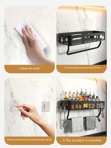 1pc Multifunctional Kitchen Organizer Rack, Cooktop Shelf, Plastic Kitchen Wall Mount Rack, Multipurpose Wall Mounted Spice Storage Rack, Towel Hanger Box Set