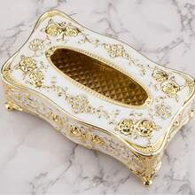 1 件新款创意欧式纸巾盒奢华欧式风格：金色雕花纸巾盒，适合卧室、厨房等场所使用 - 彩色 - 查看 5