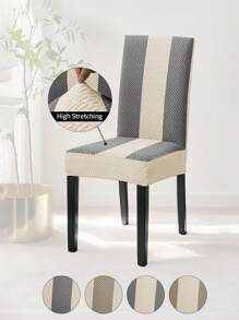 1pc Striped Patchwork Chair Cover, High Stretch Simple Dust-Proof Anti-Fouling Anti-Cat Claw Chair Slipcover, Suitable For Study Room Chair, Autumn Decor, Room Decor, Back To School, School Supplies