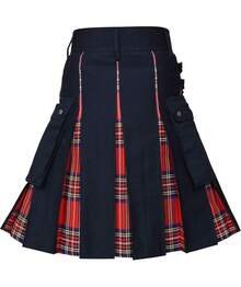 Men's Pleated Scottish Kilt With Plaid Pattern Knee-Length, Perfect For Spring & Summer Casual Wear, Casual Wear Kilt | Plaid Pattern Skirt | Glossy Texture Finish - Đỏ - Xem 2