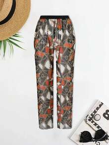 Pantalones de cobertura de playa de tela de malla de secado rápido y elástica con estampado retro de lujo en varios colores para días de verano para mujeres