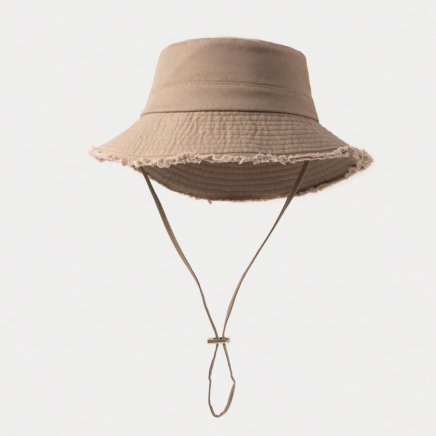 Cappello a secchiello stile coreano con bordo largo e frange metalliche, adatto a uomo e donna, ideale per attività all'aperto estive e protezione dal sole - Cachi - Visualizzare 1