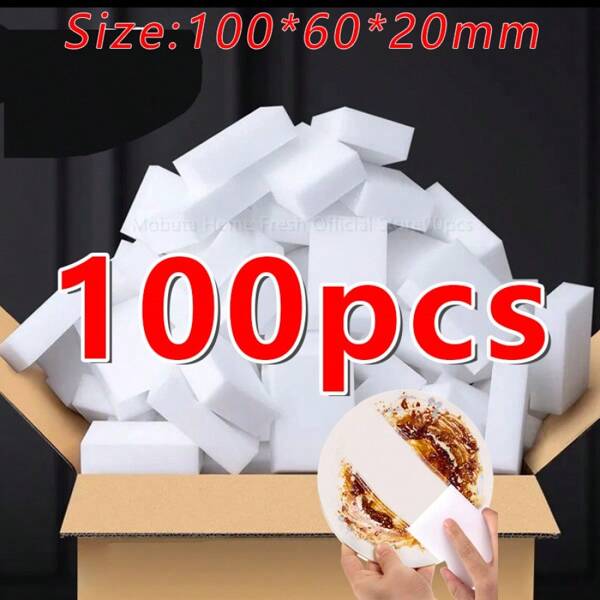 100pcs Blue Magic Melamine Sponge, Suitable For Cleaning Bedroom, Kitchen, Car, Clothes, Furniture, Office, Kitchen, Bathroom
