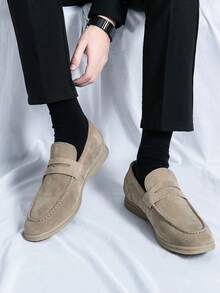 Luxury Men's Slip-On Penny Loafers, Faux Suede Casual Shoes, Soft & Comfortable, Breathable, Fashion & Elegant, Suitable For Business, Party, Wedding, Graduation, Spring/Summer/Autumn, Plus Size Old Money Chic Autumn - Khaki - View 4