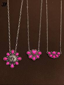 1 Peça Colar Vintage Chic com Pingente de Gema de Laser Turquesa para Mulheres - colar - Visão 1