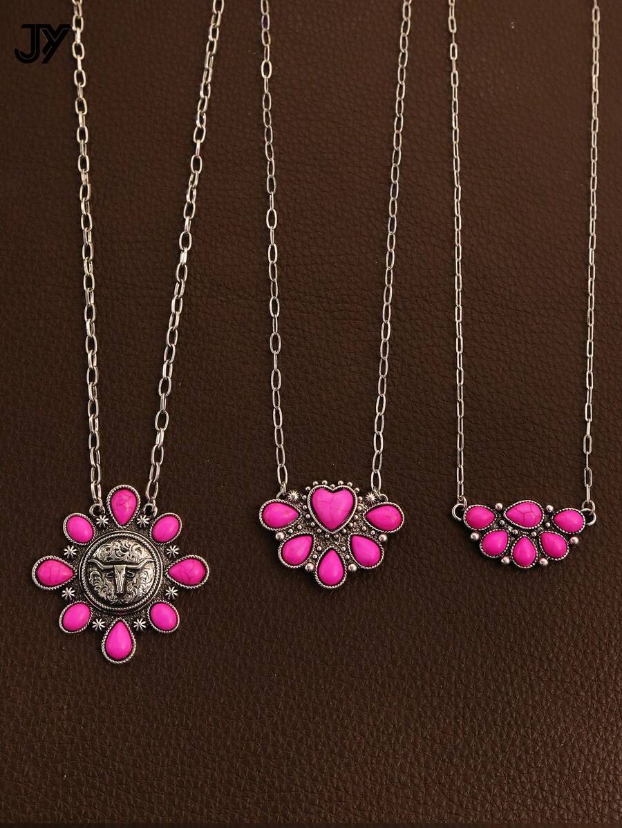 1 Peça Colar Vintage Chic com Pingente de Gema de Laser Turquesa para Mulheres - colar - Visão 1