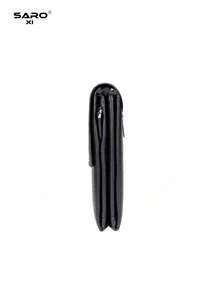 saroxi 1 件男士单肩斜挎包邮差包带侧袋多功能休闲 PU 皮革简约风格黑棕色包，送给男朋友的礼物 - 黑色 - 查看 7