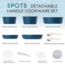 RIOVARM Induction Pots And Pans Set With Removable Handles, Non-Stick Granite Stackable Cookware Set With Silicone Lids, Space-Saving Pot & Pan Sets Without, Frying Pan, Casseroles - Blue - View 2