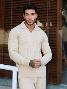 TRICOT DE LUXO Knitted Sweater Men's Cold Weather Polo Collar Detailed Chic High Quality Autumn Winter Long Sleeve - 米色 - 查看 1