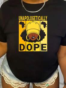 Unapologetically Dope" Camiseta de Mujer de Talla Grande - Camiseta Suave y Elástica de Cuello Redondo con Estampado Geométrico, Ajuste Holgado Informal, Lavable a Máquina - Tallas 0XL a 4XL - Cuna Negra Premium de 180g - Negro - Ver 1