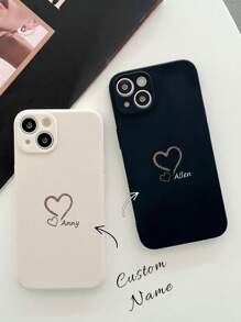 1pc Customizable Valentine's Day/Anniversary Name, Heart Line Design, Personalized Name Ultra-Thin Phone Case, Compatible With Samsung A32/A52 And Apple 17ProMax/16ProMax 15 14 13 12 11 XR, Clear, Fashionable, Minimalist, Matching Phone Case, Personalized, Unique, Gift For Girlfriend, Gift For Boyfriend