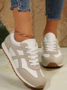 Zapatos planos casuales para mujer, zapatillas de deporte versátiles y transpirables para ocio y moda, con puntera redonda y suela baja, zapatos deportivos para señoras