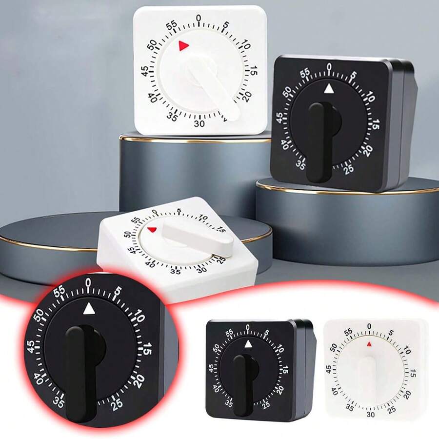 2pcs 60-Minute Mechanical Kitchen Timer, Loud Bell Cooking Timer Clock Without Battery, Kitchen Learning Management Timer (White+Black)