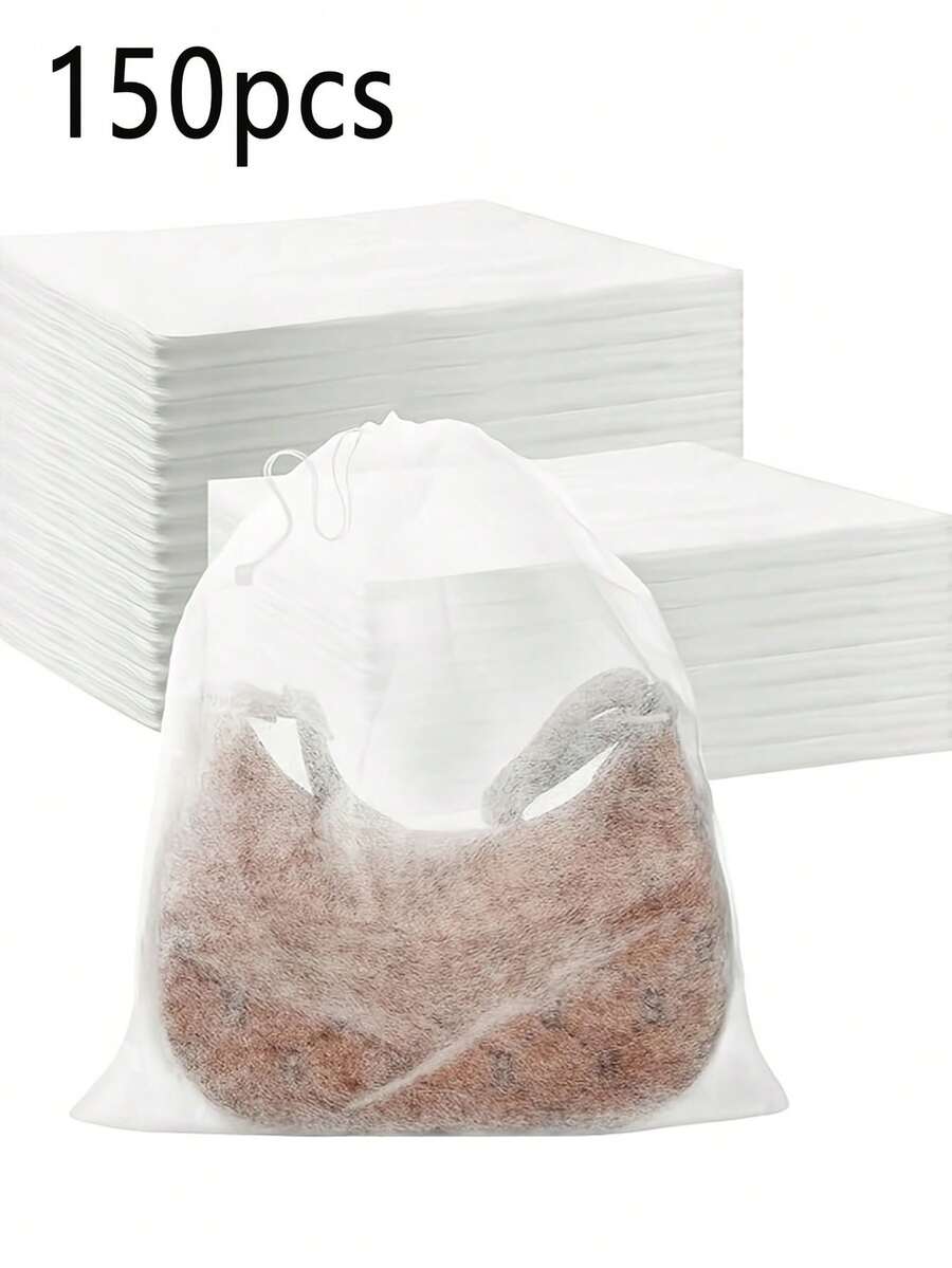 [数量选项] 抽绳帆布防尘罩 - 轻质无纺布收纳袋，旅行必需品，适用于手提包、钱包、鞋子 - 透气面料袋，适合旅行和家庭使用，悬挂式鞋子收纳袋卧室衣服收纳整理器衣柜整理和收纳袋，适用于学校用品 - 白色 - 查看 1