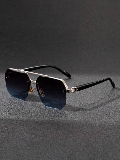 1pc Men's Fashion Cross-Border Double-Bridge Pilot Fashion Glasses, New Style Cycling/Driving Rectangular Frame, Exquisite Half-Frame Glasses