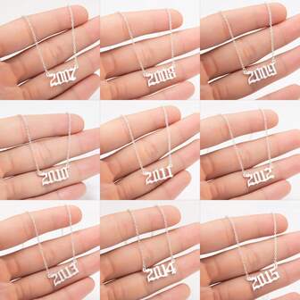 1 pieza Collar con dígito del año de color acero minimalista moderno, regalo de joyería para mujer