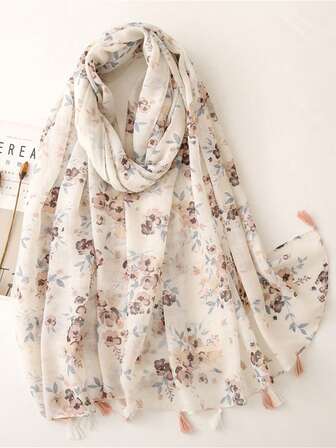 1件装简约印花围巾新款女士真丝围巾春夏防晒沙滩巾时尚头巾女披肩