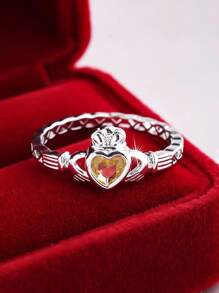 1pc Elegant Sparkling Romantic High-Quality Twelve Zodiac Stone Heart-Shaped Eternal Promise Ring, Suitable For Women, Valentine's Day, Dating, Proposal, Wedding, Anniversary, Everyday Gift