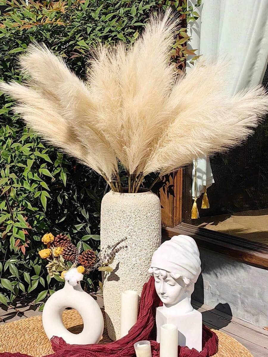 12/24pcs Artificial Reed Grass Boho Decor Faux Pampas Grass Large Tall Fluffy Artificial Fake Flower Bulrush Reed Grass For Vase Filler Farmhouse Home Kitchen Bohemian Decoration, Room, Wedding Party Decor (Black), Valentine Day, Gift Gifts Birthday Graduation