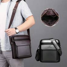 Men's Professional Shiny Leather Messenger Bag, Suitable For Business Travel, Men's Fashion Black Synthetic Leather Crossbody Bag - Adjustable Strap, Multi-Compartment Business Casual Shoulder Bag With Embossed Dinosaur Logo, Suitable For Office Use, Multi-Function Messenger Bag | Men's Fashion Accessory | Metal Zipper Trim Mini Bag Small Bag Purse Small Bag For Men Retro Bag Body Bag For Men Side Bag
