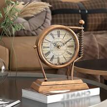 Vintage Style Iron Tabletop Wall Clock, Retro Decorative Room Shelf Desktop Clock For Home Living Room Bedroom, Gift Room Decor Digital Clock Alarm Clock