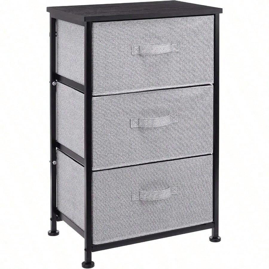 Fabric 3-Drawer Storage Organizer Unit For Closet, White - Black - View 1