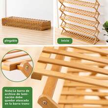 Zapateras de almacenamiento para zapatos, bambú en plano de 5 niveles, mueble de hogar para 20 pares, organizador ecológico y duradero, ideal para dormitorios, vestidores y entradas, estructura estable y diseño elegante, fácil de ensamblar, solución de almacenamiento eficiente y decorativa para calzado - Caqui - Ver 2