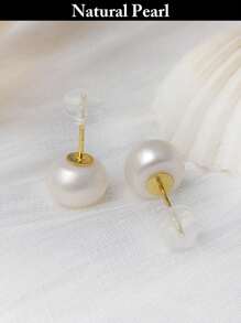 1 Pair 925 Silver Natural Freshwater White Pearl Stud Earrings, Gold Color Jewelry, Personalized Beach Accessories, Holiday Gift For Women