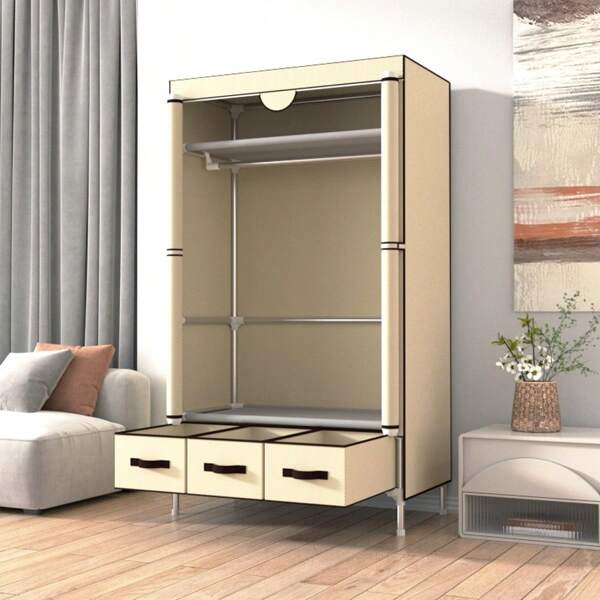 Portable Wardrobe - Zippered Closet With Hanging Rod, Nonwoven Storage Shelves, 1 Hanging Rod, 3 Drawers, Easy Assembly - 35.5 X 17.7 X 67.7 Inches