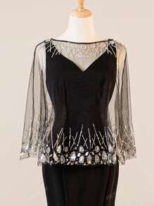 Nuovo mantello/scialle scintillante in paillettes e rete, abito elegante con orlo a sirena, adatto per matrimoni, eventi formali, feste, abito da festa, abito da sera, per invitati a matrimoni