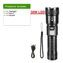 Lanterna LED de Alumínio de Foco Telescópico Preto, Bateria de Alta Capacidade Incorporada, Interruptor de Controle Inteligente (Forte, Fraco, Explosão de Luz), Lanterna Tática À Prova D'água, Iluminação de Longo Alcance para Uso Externo, Trekking, Acampamento e Resistente a Impactos, Acessórios de Acampamento