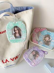 Transparent Student Campus Card Holder, Cartoon Girl Bow & Rabbit Design, 3 Inch Hollow Star Idol Mini Card Storage Display Pendant - Multicolor - View 5