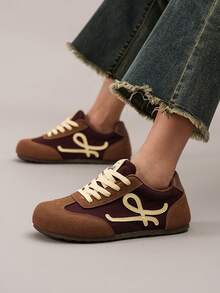 女士厚底运动鞋，春秋季卡其色网眼透气休闲运动鞋，低帮防滑时尚跑步鞋 - 棕色 - 查看 7