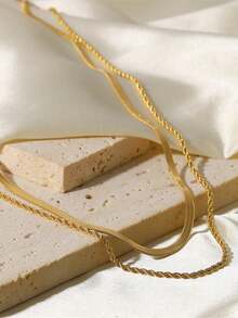 1 Pc Fashion Layered Snake Bone Chain Necklace, Suitable For Daily Wear - Gold - View 2