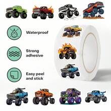 500 Stücke Monster Trucks Aufkleber Rolle, Cartoon Monster Truck Spielzeug Aufkleber, Auto Aufkleber, Scrapbooking Aufkleber, ästhetische Aufkleber, Büroartikel Aufkleber, wasserfeste Vinyl Aufkleber für Wasserflasche, Computer, Laptop, Handy, Gepäck, Notizbuch, Kühlschrank