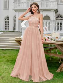 MIUSOL Đầm dạ hội sang trọng, thanh lịch, thích hợp cho kỳ nghỉ, đám cưới, lễ tốt nghiệp, tiệc tùng và các dịp khác. Đầm mùa xuân, đính sequin, ren hoa, cổ bất đối xứng, phối lưới màu tương phản, xếp ly. - Rượu sâm banh - Xem 5